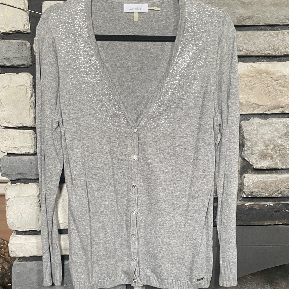 Calvin Klein Light Gray Sequin Cardigan